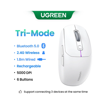 Rato Ugreen MU103 Bluetooth 5.0 / 2.4GHz USB Receiver - Branco