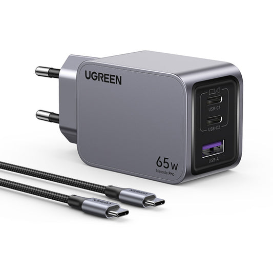 Carregador UGREEN X755 Nexode Pro 65W GaN com 2 USB-C, USB-A e Cabo USB-C