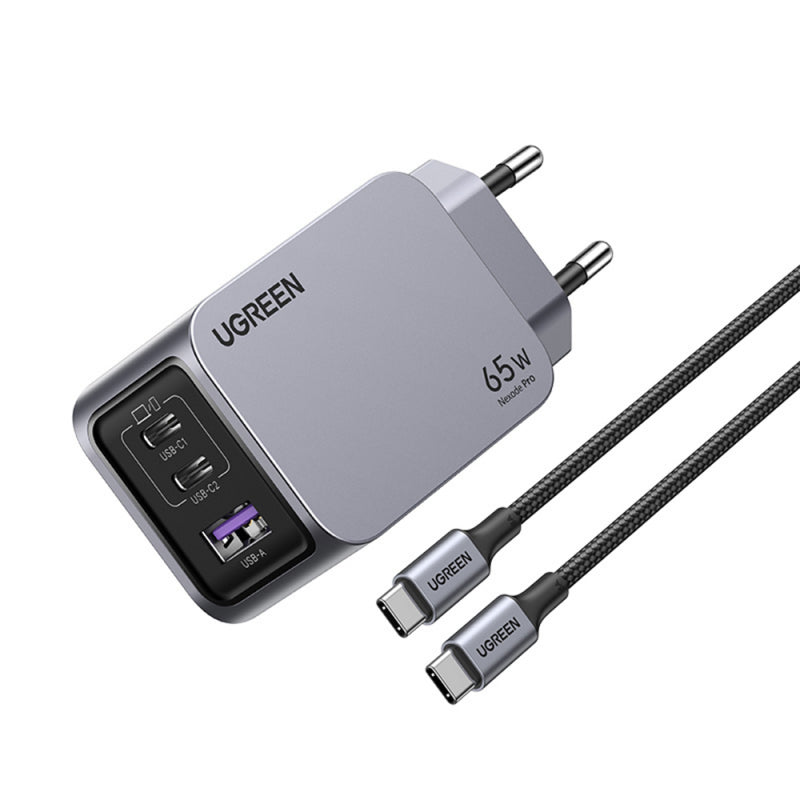 Carregador UGREEN X755 Nexode Pro 65W GaN com 2 USB-C, USB-A e Cabo USB-C