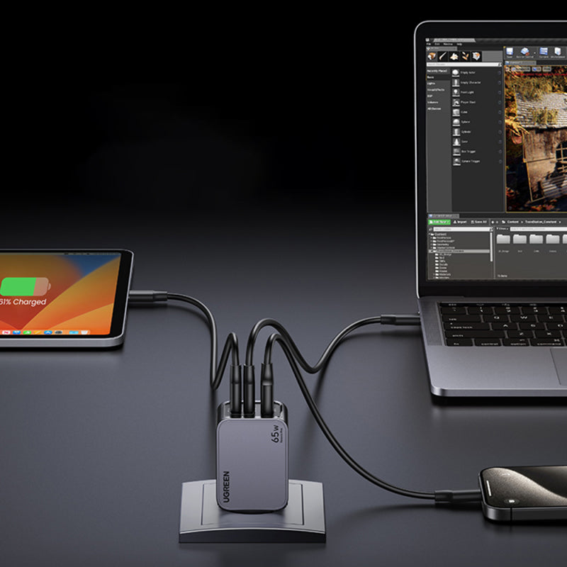 Carregador UGREEN X755 Nexode Pro 65W GaN com 2 USB-C, USB-A e Cabo USB-C