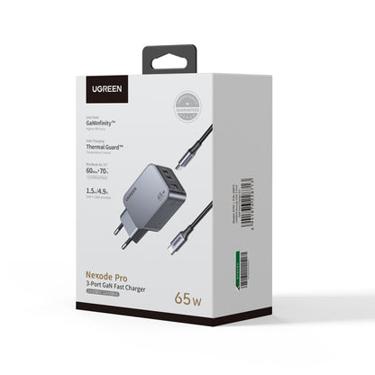 Carregador UGREEN X755 Nexode Pro 65W GaN com 2 USB-C, USB-A e Cabo USB-C