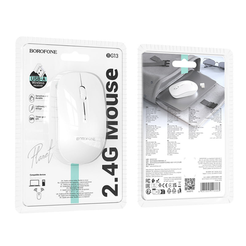 Rato Wireless Borofone BG14 Planet Bluetooth 1000DPI Branco