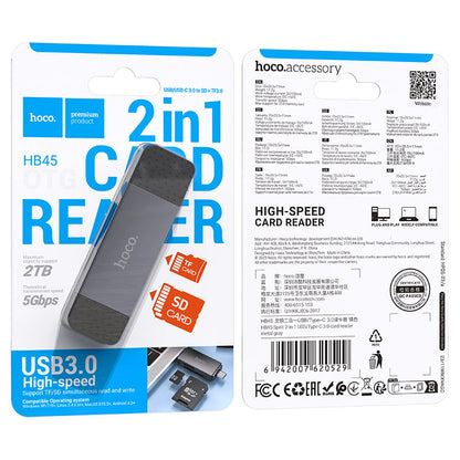 Leitor Cartões Hoco HB45 USB 3.0 USB-C SD MicroSD