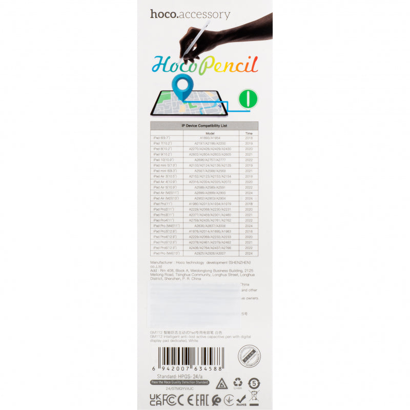 Caneta Stylus Hoco GM112 Active Pencil iPad Branco
