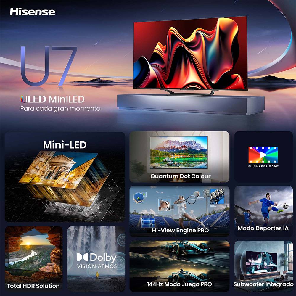 Televisão Smart TV Hisense 75U7NQ (2024) 75"/190,5cm ULED Mini-LED 4K UHD VIDAA