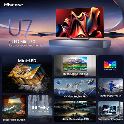 Televisão Smart TV Hisense 75U7NQ (2024) 75"/190,5cm ULED Mini-LED 4K UHD VIDAA