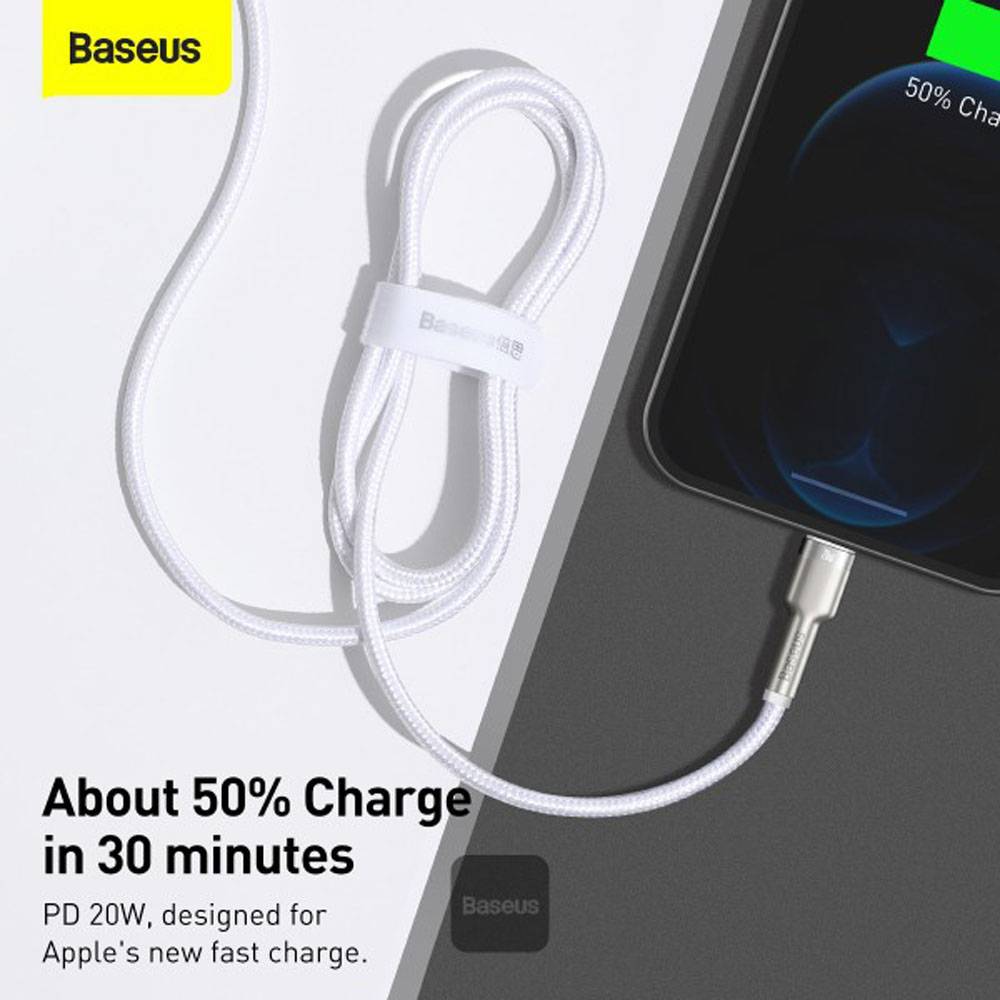 Cabo Baseus Cafule USB-C p/ Lightning / PD 20W / 1m / Branco