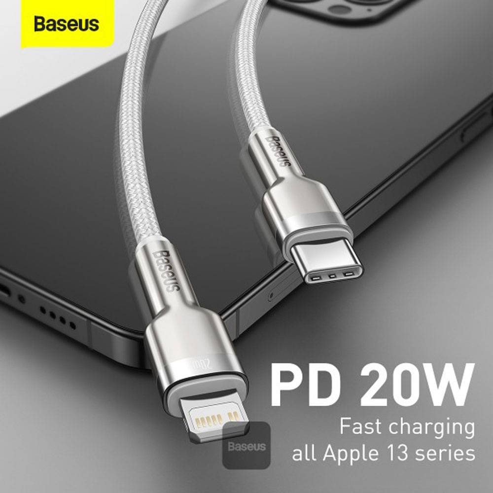 Cabo Baseus Cafule USB-C p/ Lightning / PD 20W / 1m / Branco