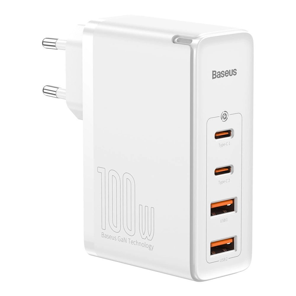 Carregador Baseus GaN2 Pro Quick  2x USB + 2x USB-C / 100W / EU / Branco / Cabo USB-C - USB-C Incluído