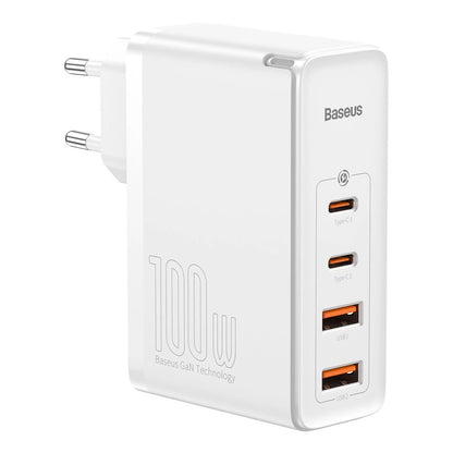 Carregador Baseus GaN2 Pro Quick  2x USB + 2x USB-C / 100W / EU / Branco / Cabo USB-C - USB-C Incluído