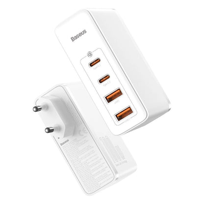 Carregador Baseus GaN2 Pro Quick  2x USB + 2x USB-C / 100W / EU / Branco / Cabo USB-C - USB-C Incluído