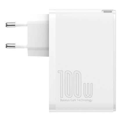 Carregador Baseus GaN2 Pro Quick  2x USB + 2x USB-C / 100W / EU / Branco / Cabo USB-C - USB-C Incluído