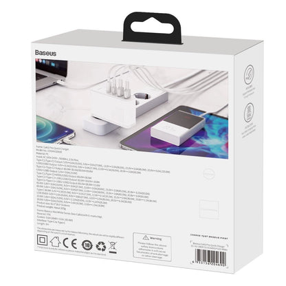 Carregador Baseus GaN2 Pro Quick  2x USB + 2x USB-C / 100W / EU / Branco / Cabo USB-C - USB-C Incluído
