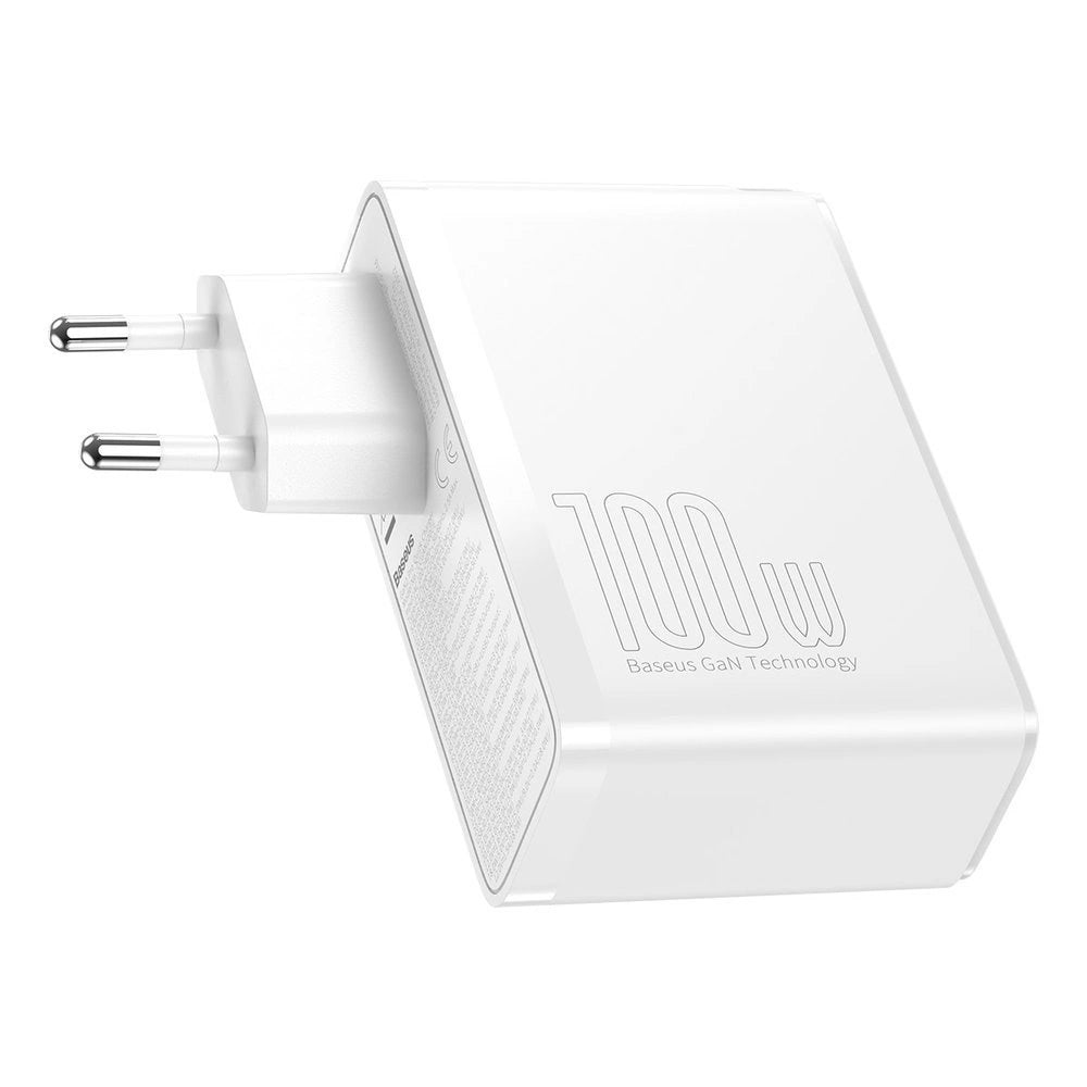 Carregador Baseus GaN2 Pro Quick  2x USB + 2x USB-C / 100W / EU / Branco / Cabo USB-C - USB-C Incluído