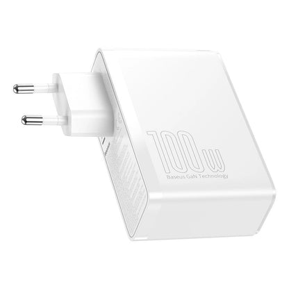 Carregador Baseus GaN2 Pro Quick  2x USB + 2x USB-C / 100W / EU / Branco / Cabo USB-C - USB-C Incluído
