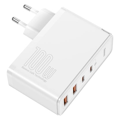 Carregador Baseus GaN2 Pro Quick  2x USB + 2x USB-C / 100W / EU / Branco / Cabo USB-C - USB-C Incluído