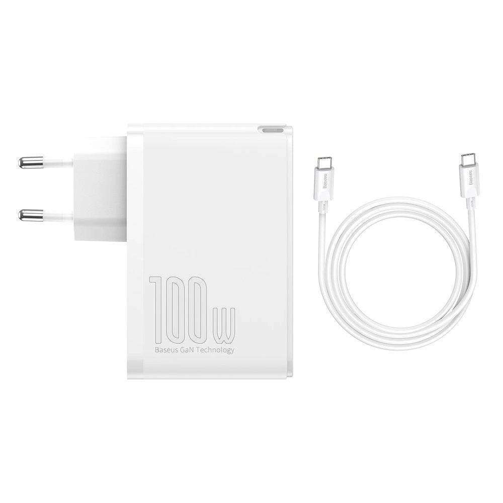 Carregador Baseus GaN2 Pro Quick  2x USB + 2x USB-C / 100W / EU / Branco / Cabo USB-C - USB-C Incluído