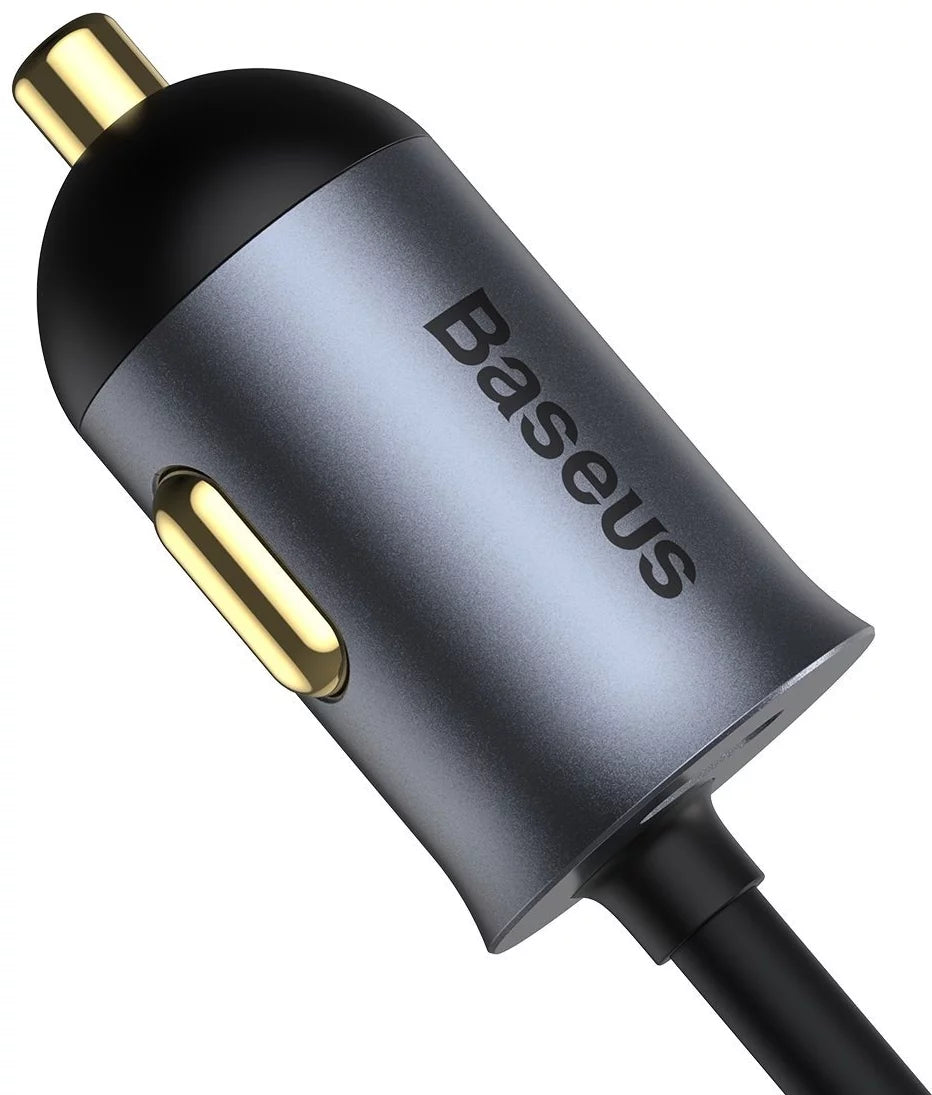 Carregador de Carro Baseus Share Together com Cabo Extensor, 2x USB, 2x USB-C, 120W - Cinza