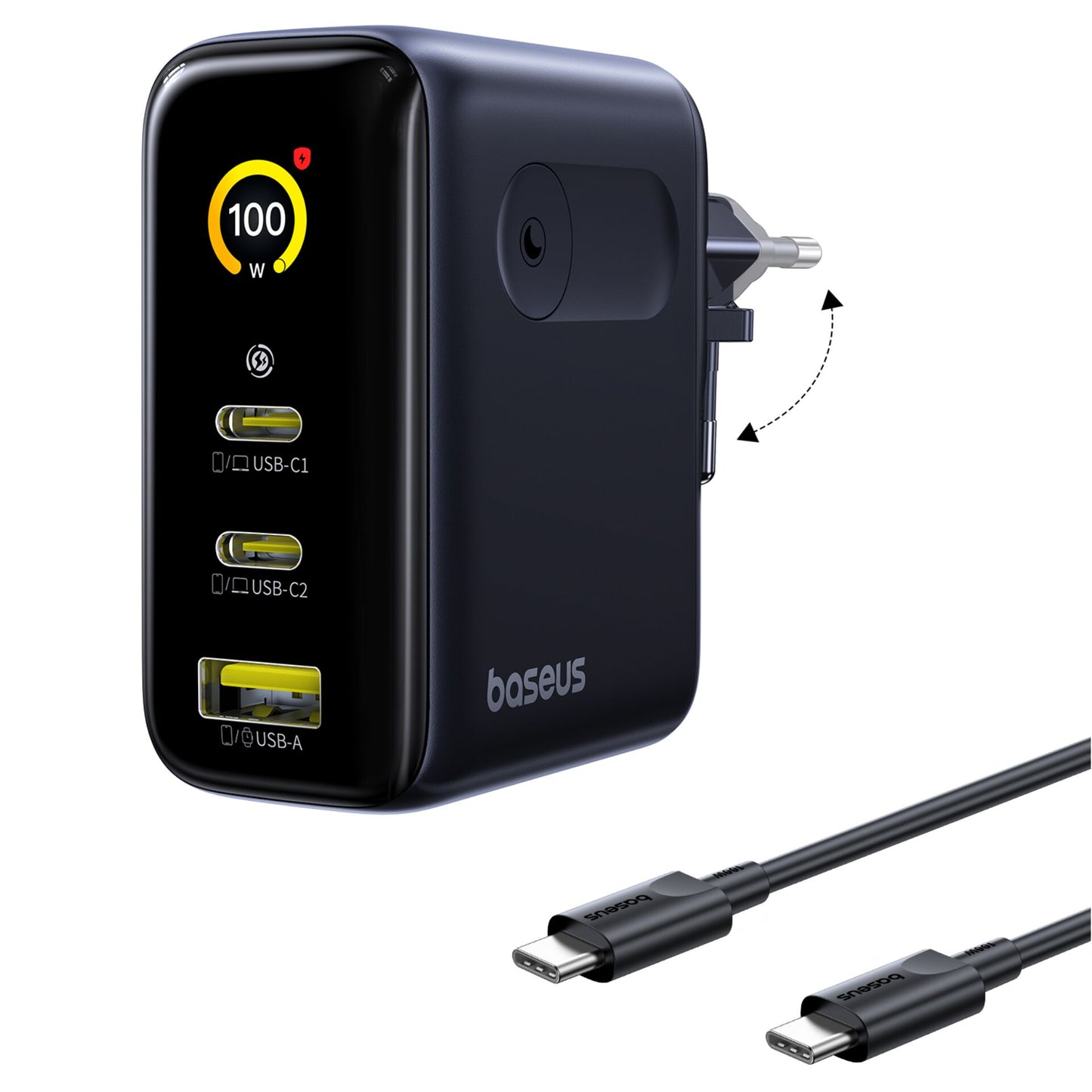 Carregador Baseus PicoGo AE21 100W GaN 2x USB-C + USB-A Preto