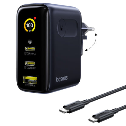 Carregador Baseus PicoGo AE21 100W GaN 2x USB-C + USB-A Preto