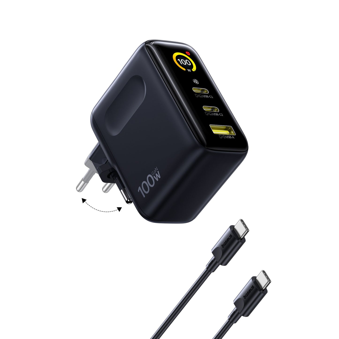 Carregador Baseus PicoGo AE21 100W GaN 2x USB-C + USB-A Preto