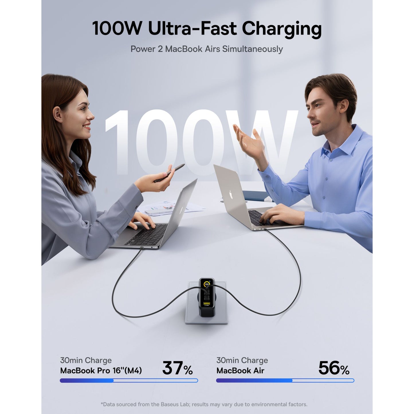 Carregador Baseus PicoGo AE21 100W GaN 2x USB-C + USB-A Preto