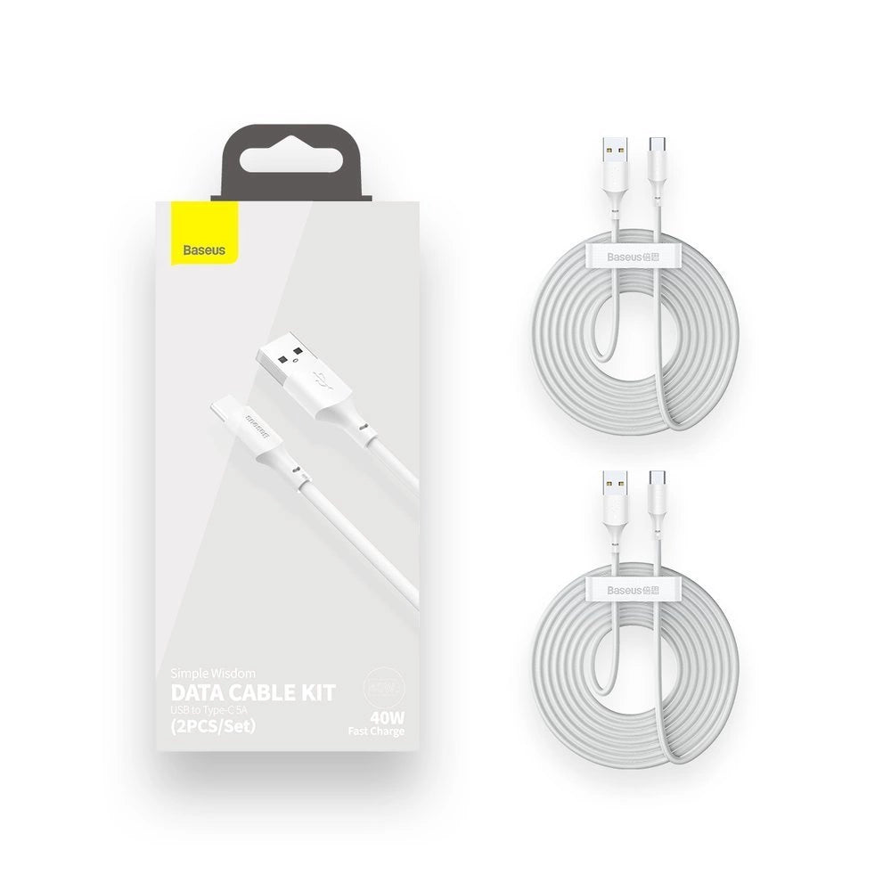 Conjunto 2 Cabos USB-A para USB-C Macho / PD 40W / 1.5m / Branco