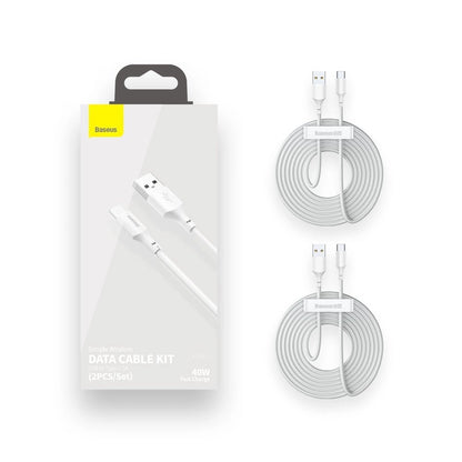Conjunto 2 Cabos USB-A para USB-C Macho / PD 40W / 1.5m / Branco