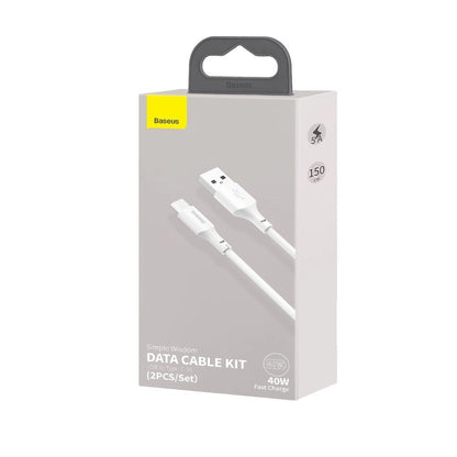 Conjunto 2 Cabos USB-A para USB-C Macho / PD 40W / 1.5m / Branco