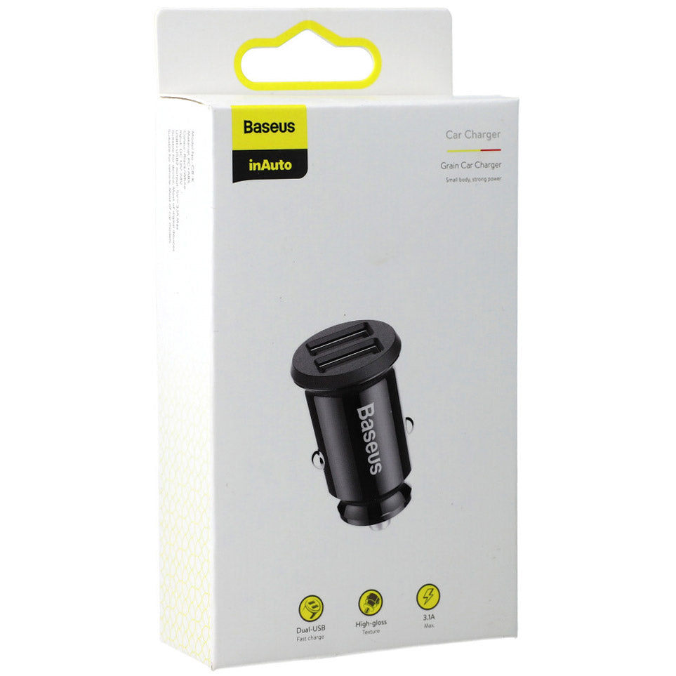 Carregador de Carro Baseus Grain 2x USB 5V 3.1A (Preto)