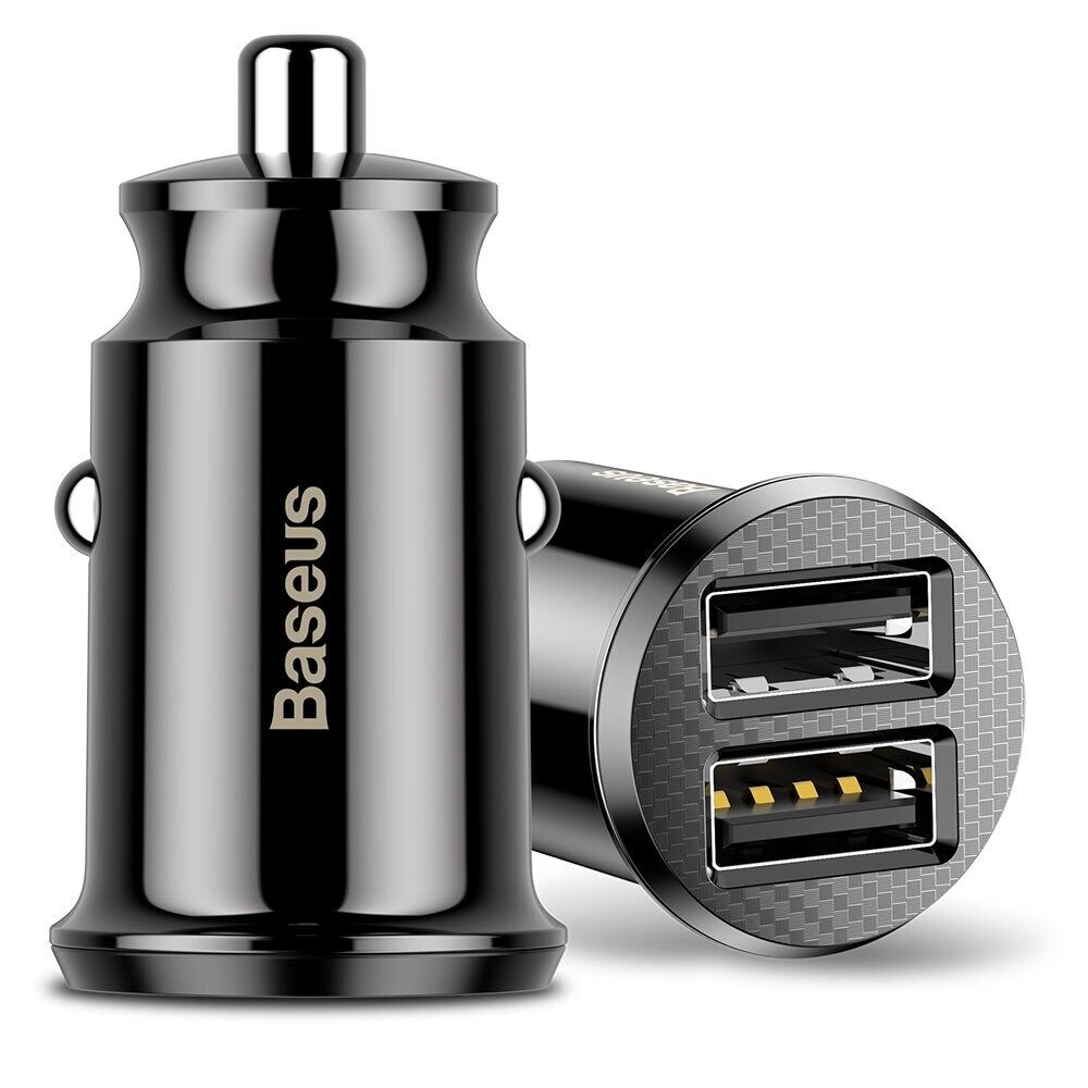Carregador de Carro Baseus Grain 2x USB 5V 3.1A (Preto)