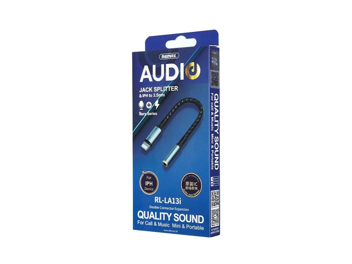 Adaptador de Áudio Remax Lightning (iPhone) para Jack 3.5MM / 15cm / Preto