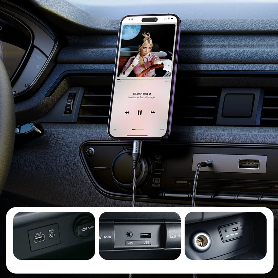 Cabo de áudio Stereo Joyroom SY-A06 / AUX 3.5mm mini jack para lightning / 1,2m / preto