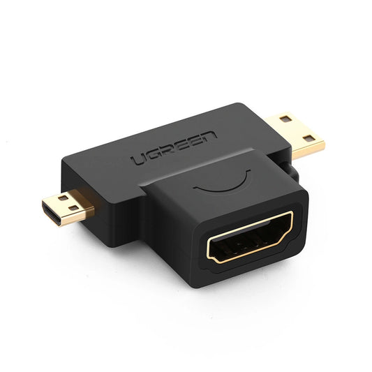 Adaptador Ugreen HDMI Fêmea para mini HDMI Macho e micro HDMI Macho / 20144 / preto