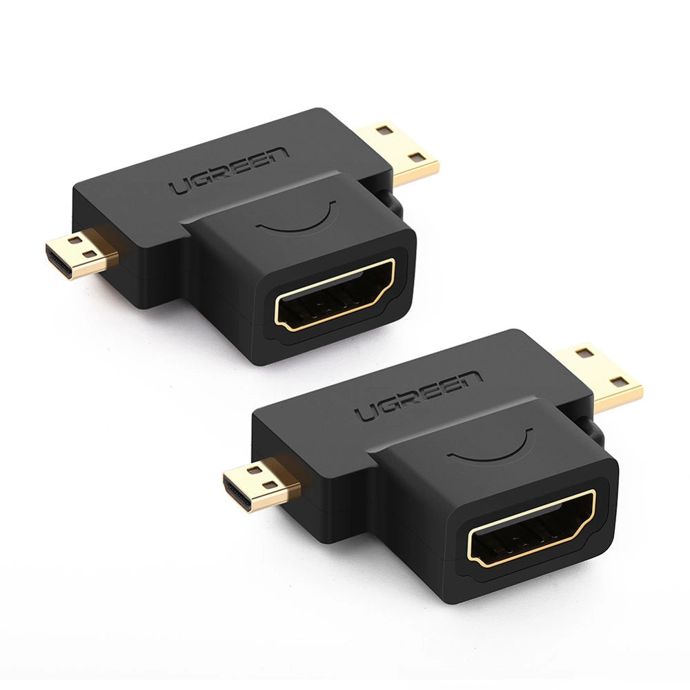 Adaptador Ugreen HDMI Fêmea para mini HDMI Macho e micro HDMI Macho / 20144 / preto