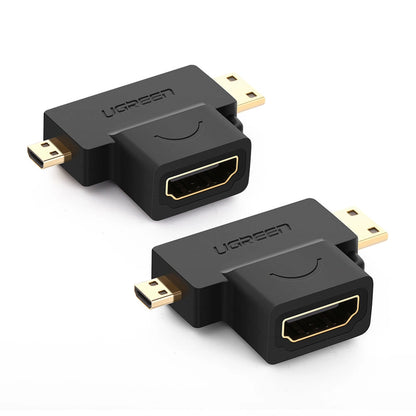 Adaptador Ugreen HDMI Fêmea para mini HDMI Macho e micro HDMI Macho / 20144 / preto