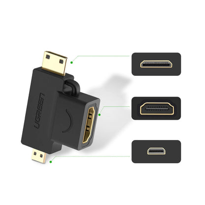 Adaptador Ugreen HDMI Fêmea para mini HDMI Macho e micro HDMI Macho / 20144 / preto