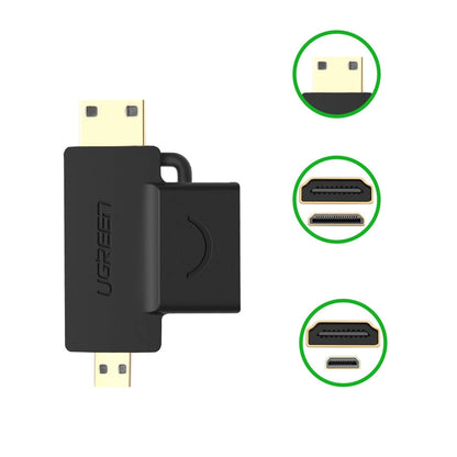 Adaptador Ugreen HDMI Fêmea para mini HDMI Macho e micro HDMI Macho / 20144 / preto
