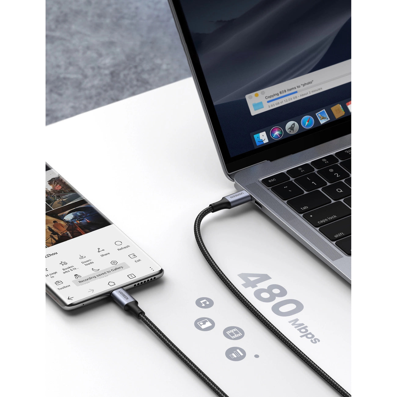 Cabo Ugreen US316 USB-C para USB-C / 480Mb/s / 5A / 0.5m / Cinza
