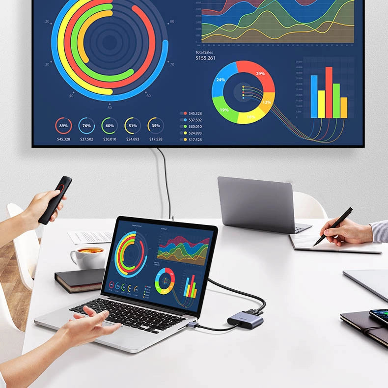 Conversor adaptador Ugreen CM449 / USB-A para HDMI 1.3 (1920x1080 60Hz) + VGA 1.2 (1920x1080 60Hz) / Cinzento