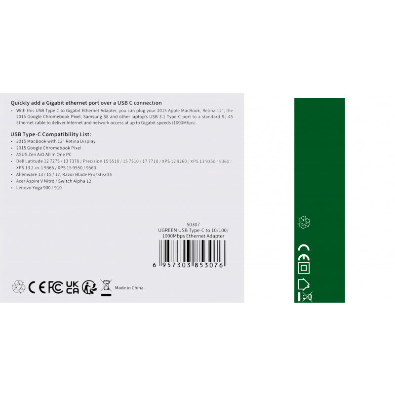 Adaptador Ethernet Ugreen US236 USB-C para RJ45 Gigabit