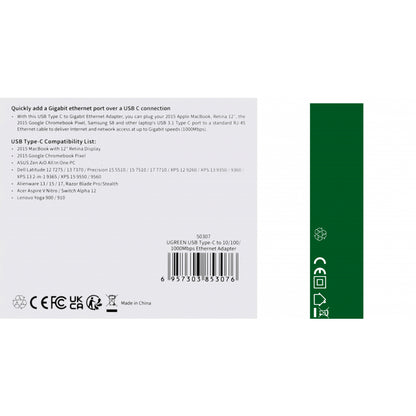 Adaptador Ethernet Ugreen US236 USB-C para RJ45 Gigabit