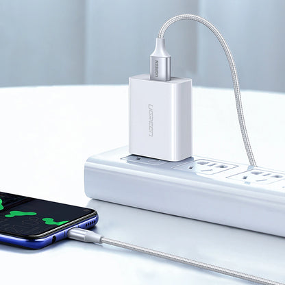 Cabo Dados Ugreen 60133 / USB-A para USB-C /  Quick Charge 3.0 / 2.0 3A / 2M / Branco