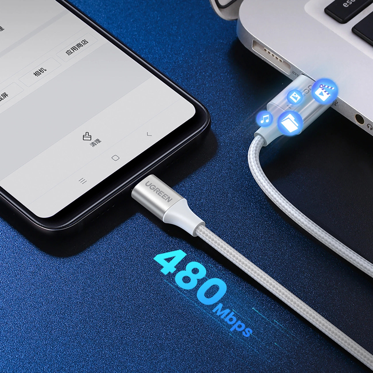 Cabo Dados Ugreen 60409 / USB-A para USB-C /  Quick Charge 3.0 / 2.0 3A / 3M / Branco