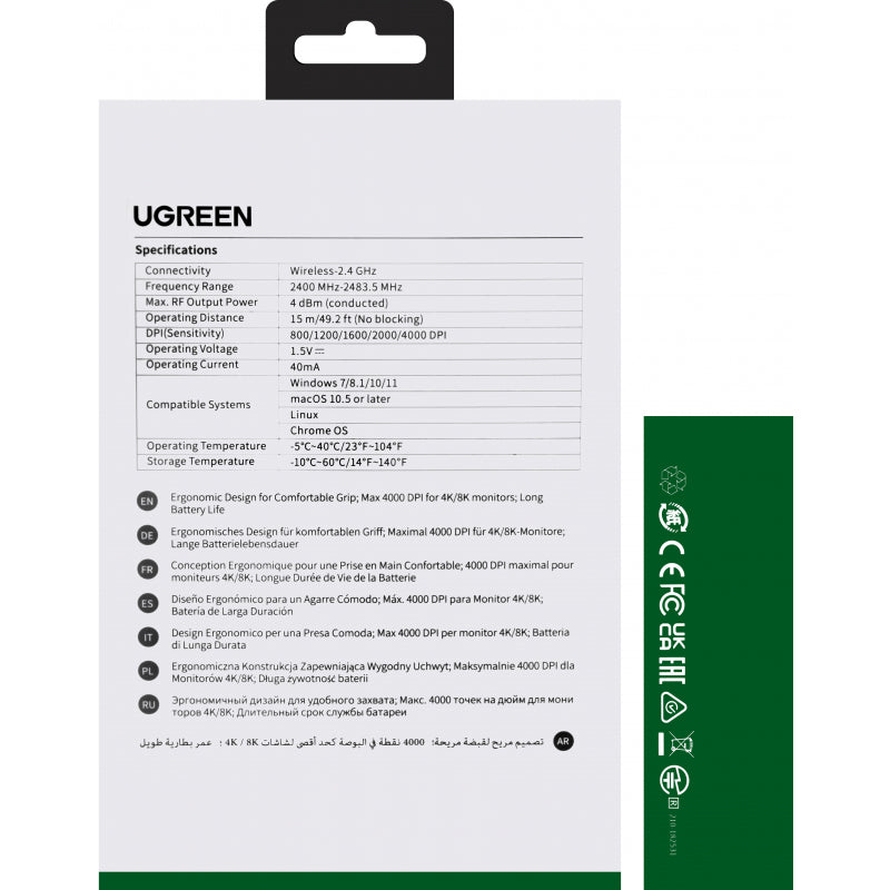 Rato Sem Fios Ugreen MU006 4000 DPI 2.4GHz Silent Preto