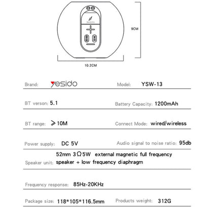 Coluna Bluetooth YESIDO YSW13 5W RGB Azul