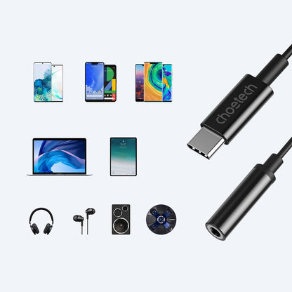Adaptador Choetech AUX003 USB-C para Jack de Áudio 3.5mm (Preto)