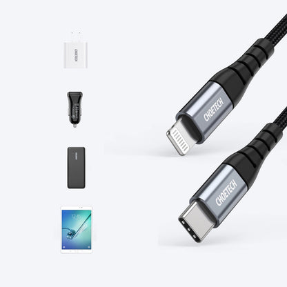 Cabo USB-C para Lightning Choetech Fast Charging IP0041 / PD 18W / 480Mb/s / 3A 2m / Preto