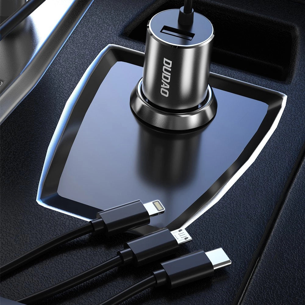 Dudao 3in1 USB car charger 3,4 A built-in cable Lightning / USB Type C / micro USB black (R5ProN black)_3