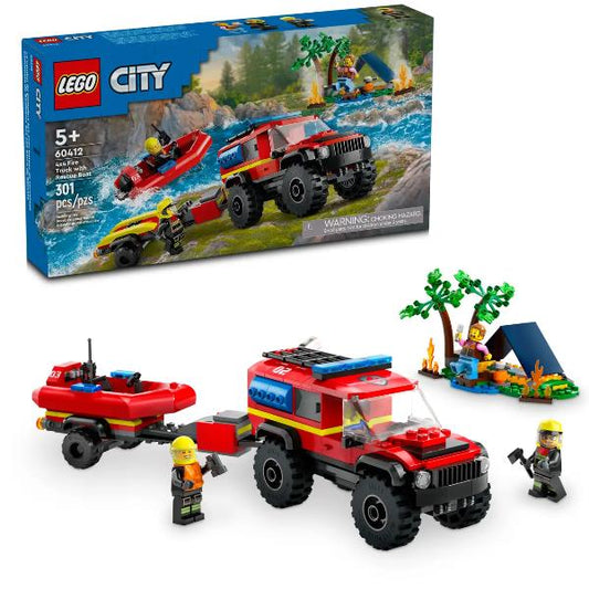 60412 City FeuerwehrgelÃ¤ndewagen mit Rettungsboot, Konstruktionsspielzeug_0